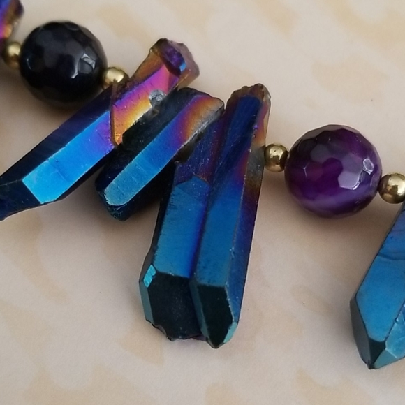 Hand Crafted Boho Tribal Moonstone Tibetan Rainbow Crystal Druzy Agate Necklace - Picture 8 of 16